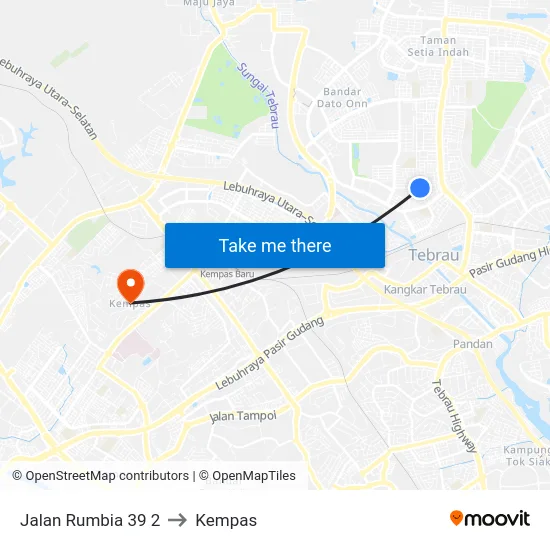 Jalan Rumbia 39 2 to Kempas map