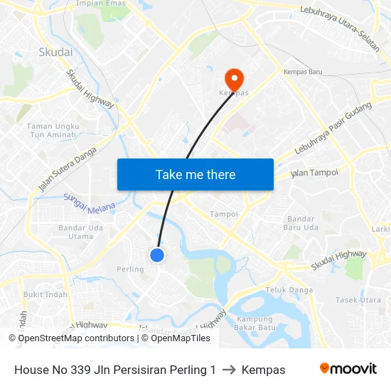 House No 339 Jln Persisiran Perling 1 to Kempas map