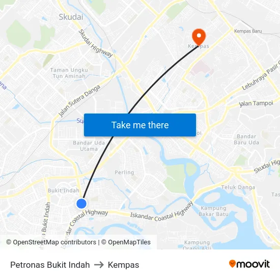 Petronas Bukit Indah to Kempas map