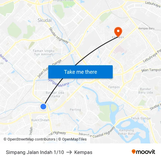 Simpang Jalan Indah 1/10 to Kempas map