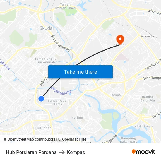 Hub Persiaran Perdana to Kempas map