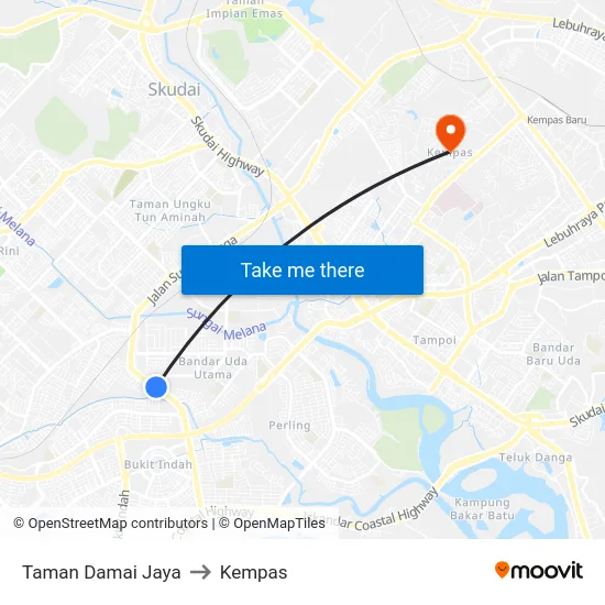 Taman Damai Jaya to Kempas map