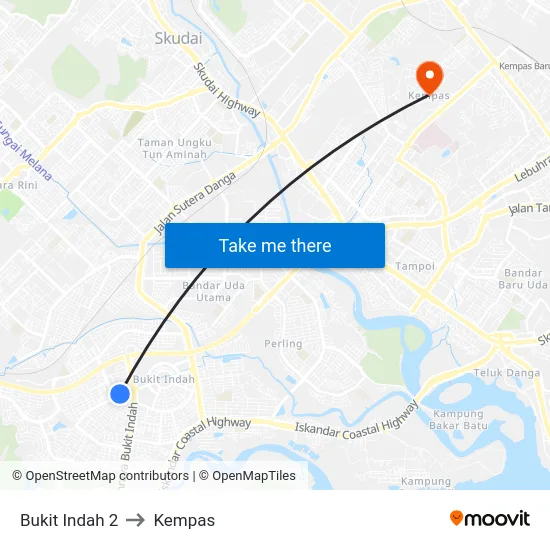 Bukit Indah 2 to Kempas map