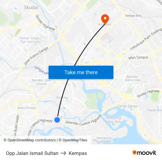 Opp Jalan Ismail Sultan to Kempas map