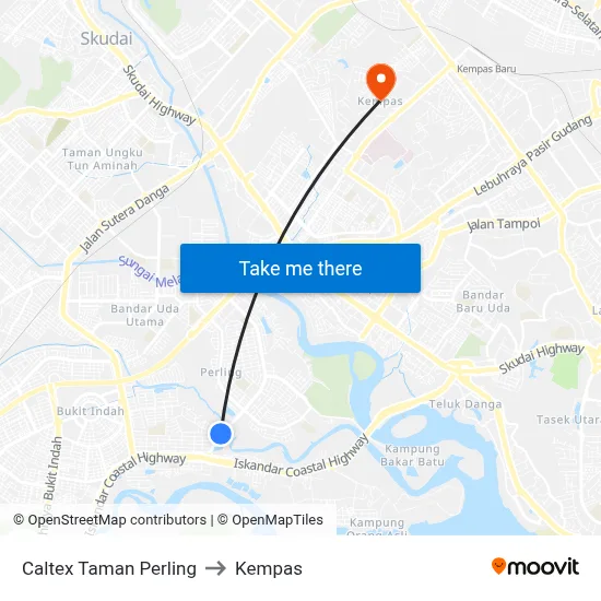 Caltex Taman Perling to Kempas map