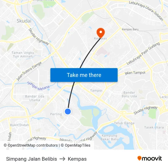 Simpang Jalan Belibis to Kempas map