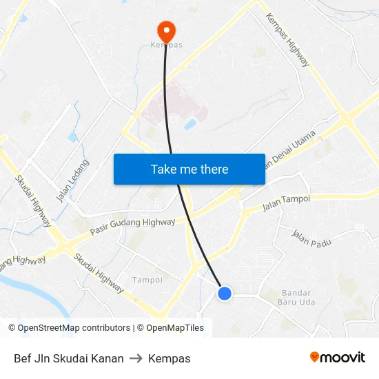 Bef Jln Skudai Kanan to Kempas map