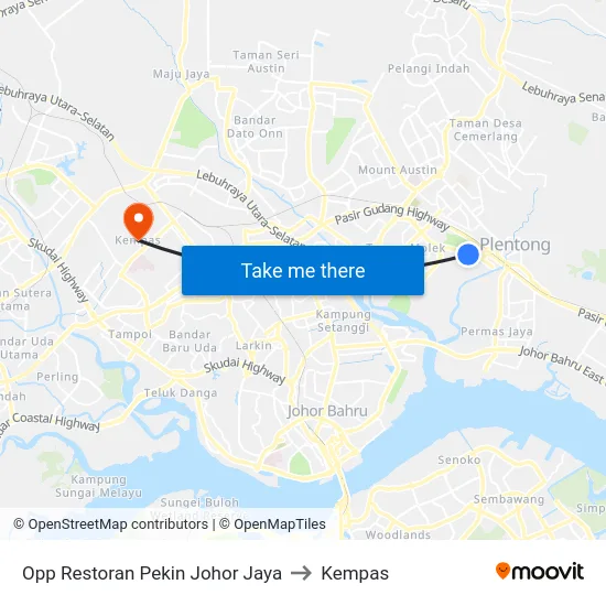 Opp Restoran Pekin Johor Jaya to Kempas map