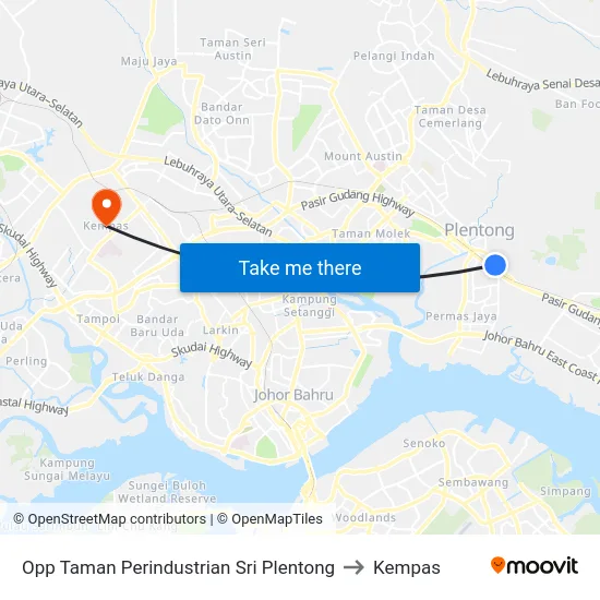 Opp Taman Perindustrian Sri Plentong to Kempas map