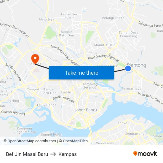 Bef Jln Masai Baru to Kempas map
