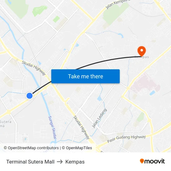 Terminal Sutera Mall to Kempas map