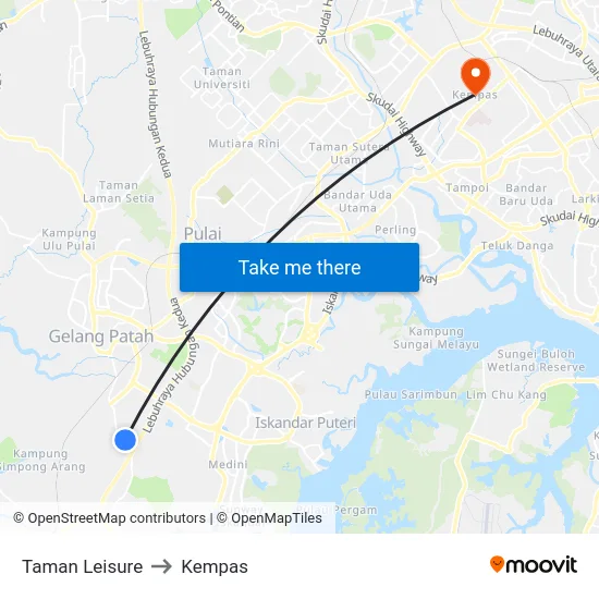 Taman Leisure to Kempas map