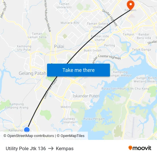 Utility Pole Jtk 136 to Kempas map