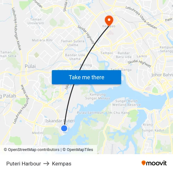 Puteri Harbour to Kempas map