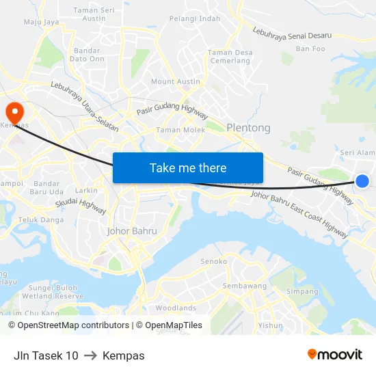 Jln Tasek 10 to Kempas map