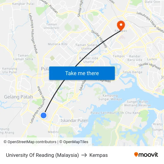 University Of Reading (Malaysia) to Kempas map