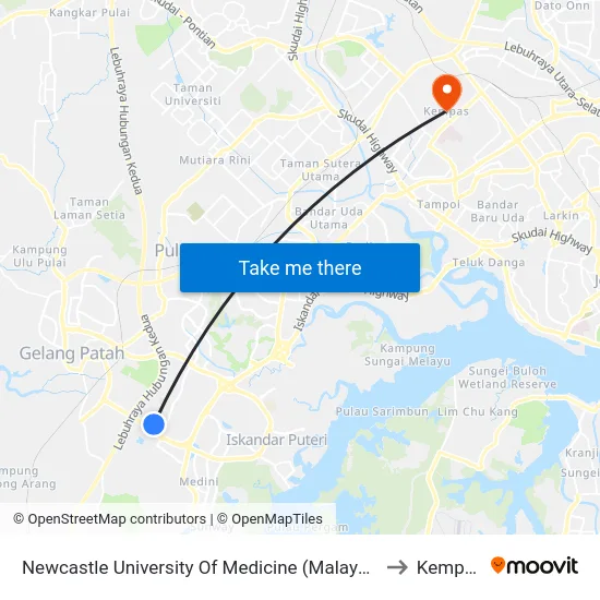 Newcastle University Of Medicine (Malaysia) to Kempas map
