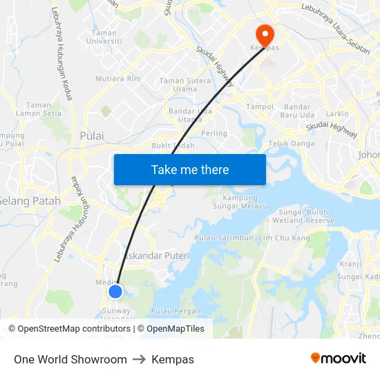 One World Showroom to Kempas map