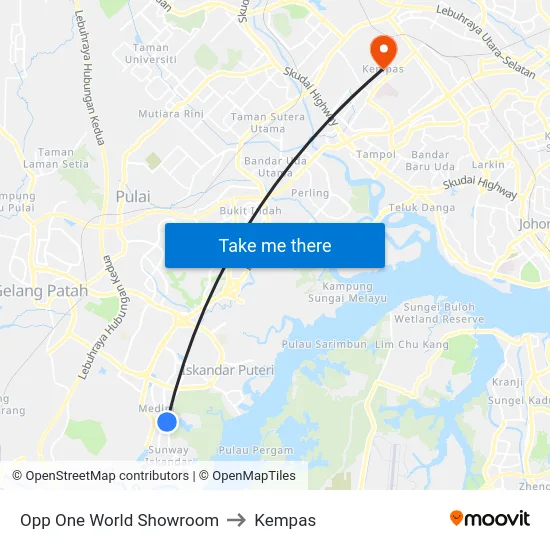 Opp One World Showroom to Kempas map