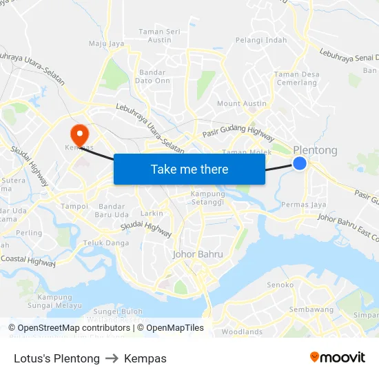 Lotus's Plentong to Kempas map
