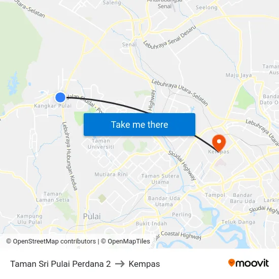 Taman Sri Pulai Perdana 2 to Kempas map