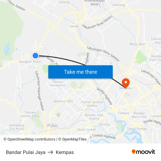 Bandar Pulai Jaya to Kempas map
