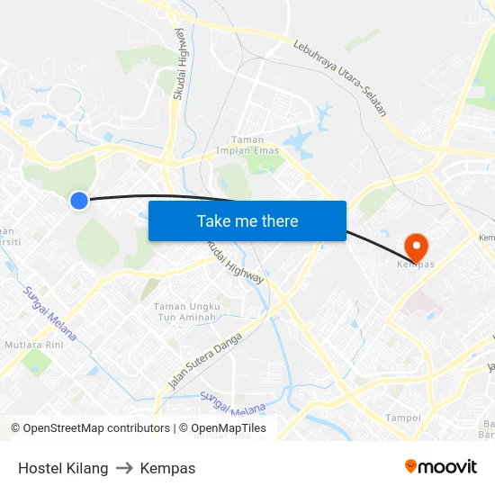 Hostel Kilang to Kempas map