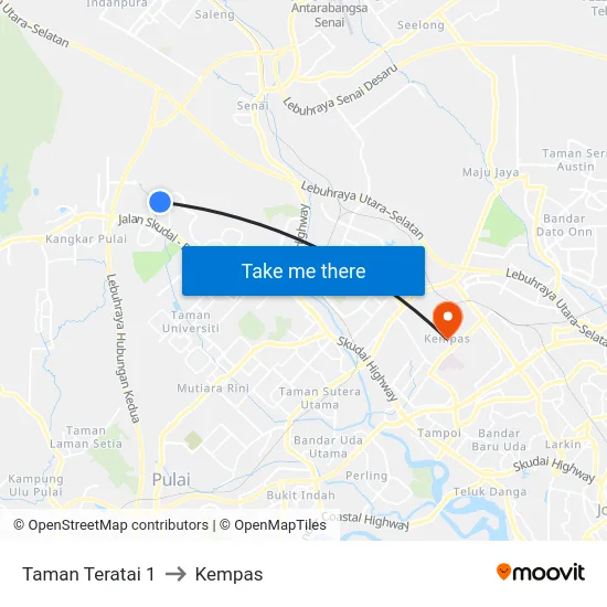 Taman Teratai 1 to Kempas map