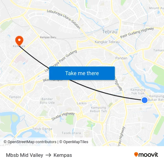 Mbsb Mid Valley to Kempas map