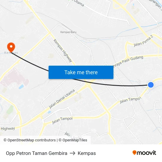 Opp Petron Taman Gembira to Kempas map