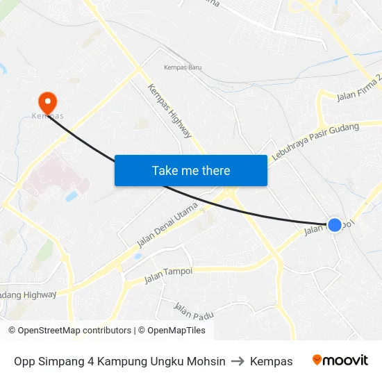 Opp Simpang 4 Kampung Ungku Mohsin to Kempas map