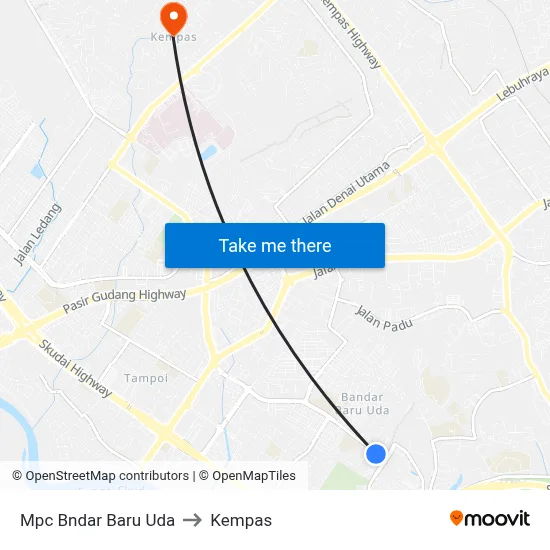Mpc Bndar Baru Uda to Kempas map