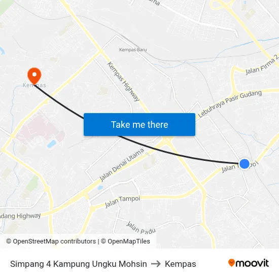 Simpang 4 Kampung Ungku Mohsin to Kempas map