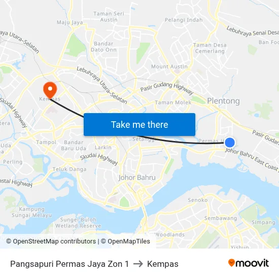 Pangsapuri Permas Jaya Zon 1 to Kempas map