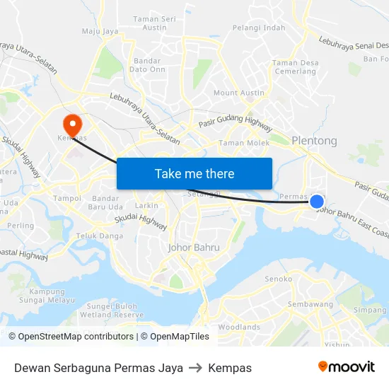 Dewan Serbaguna Permas Jaya to Kempas map