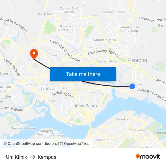 Uni Klinik to Kempas map