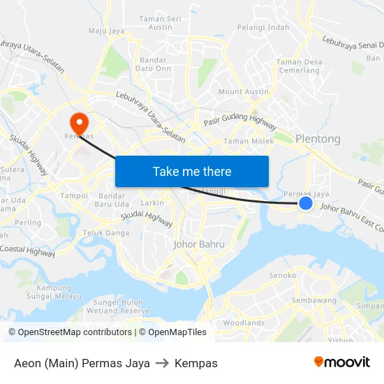 Aeon (Main) Permas Jaya to Kempas map