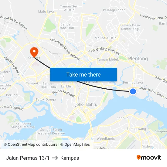 Jalan Permas 13/1 to Kempas map