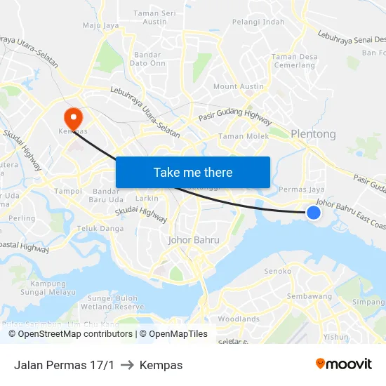Jalan Permas 17/1 to Kempas map