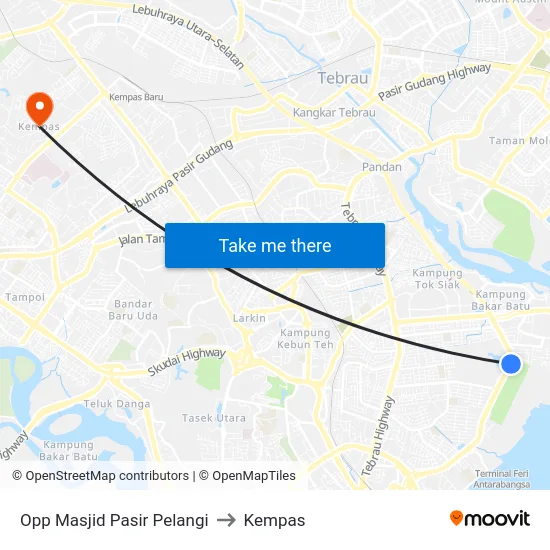 Opp Masjid Pasir Pelangi to Kempas map