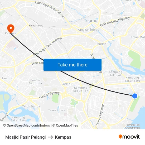 Masjid Pasir Pelangi to Kempas map
