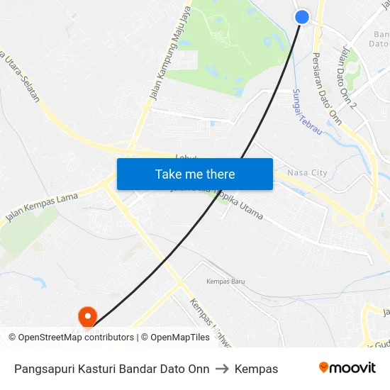 Pangsapuri Kasturi Bandar Dato Onn to Kempas map