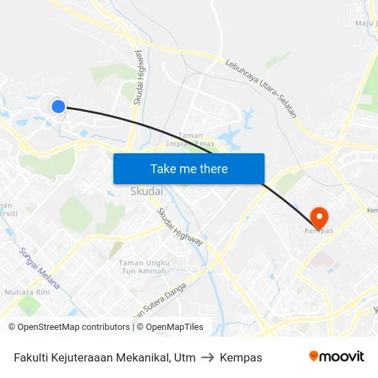 Fakulti Kejuteraaan Mekanikal, Utm to Kempas map