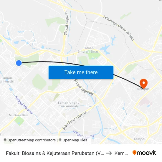 Fakulti Biosains & Kejuteraan Perubatan (V01), Utm to Kempas map