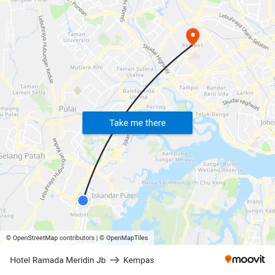 Hotel Ramada Meridin Jb to Kempas map
