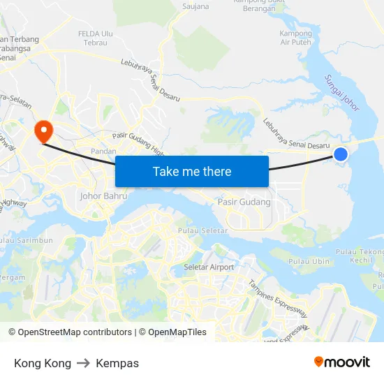 Kong Kong to Kempas map