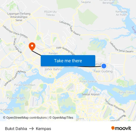 Bukıt Dahlıa to Kempas map