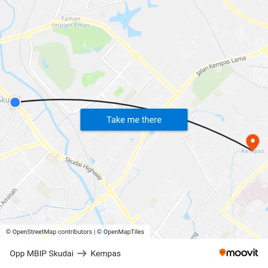 Opp MBIP Skudai to Kempas map