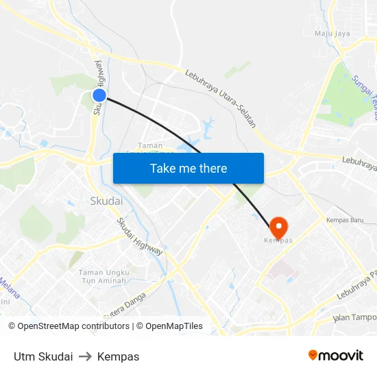 Utm Skudai to Kempas map