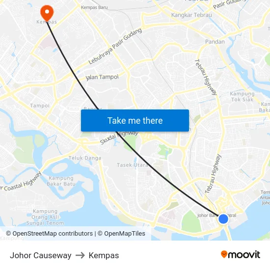 Johor Causeway to Kempas map